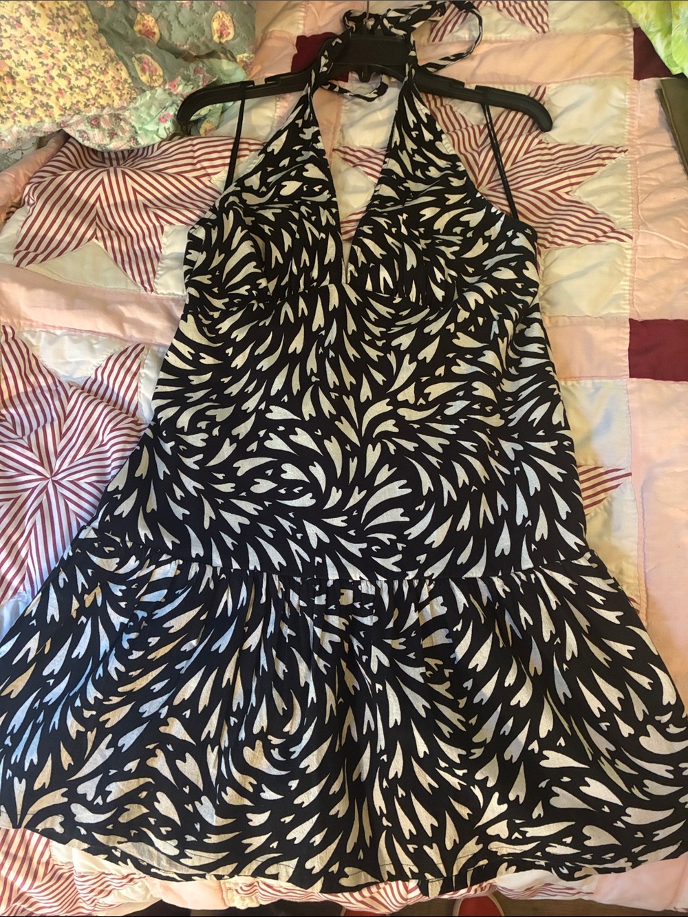 NWT Free People Black & White Hearts Halter Sundress Sz Large